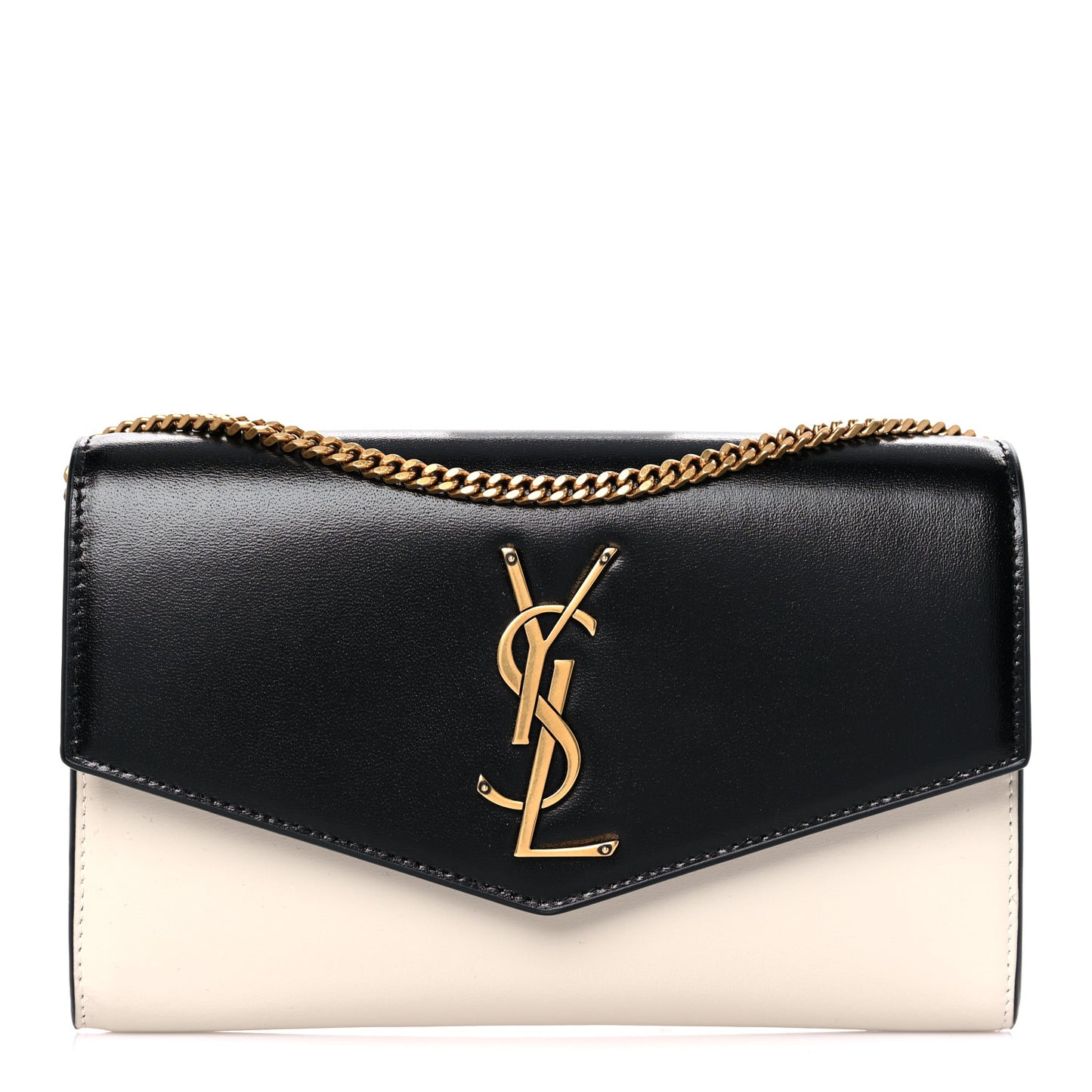 Smooth Shiny Calfskin Uptown Chain Wallet Black Crema Soft