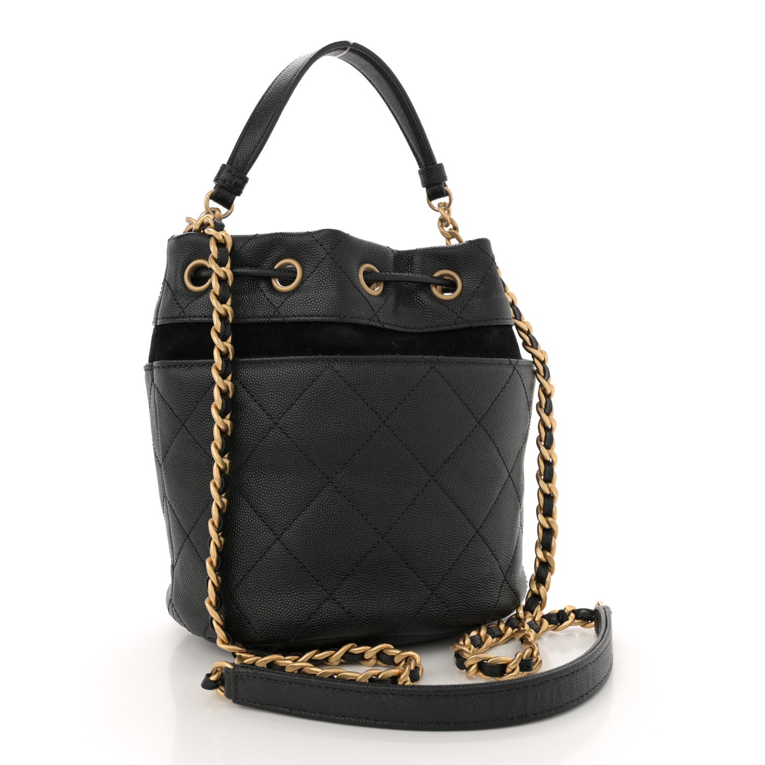 Chanel Caviar Suede Quilted Drawstring Bucket Bag Black 3 of 13