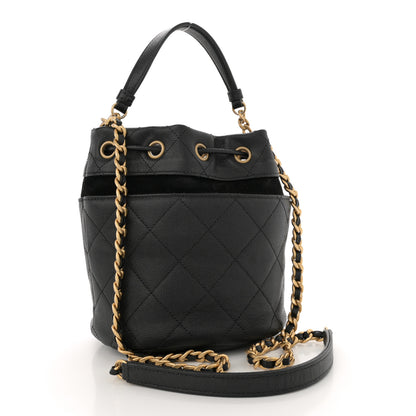 Chanel Caviar Suede Quilted Drawstring Bucket Bag Black 3 of 13