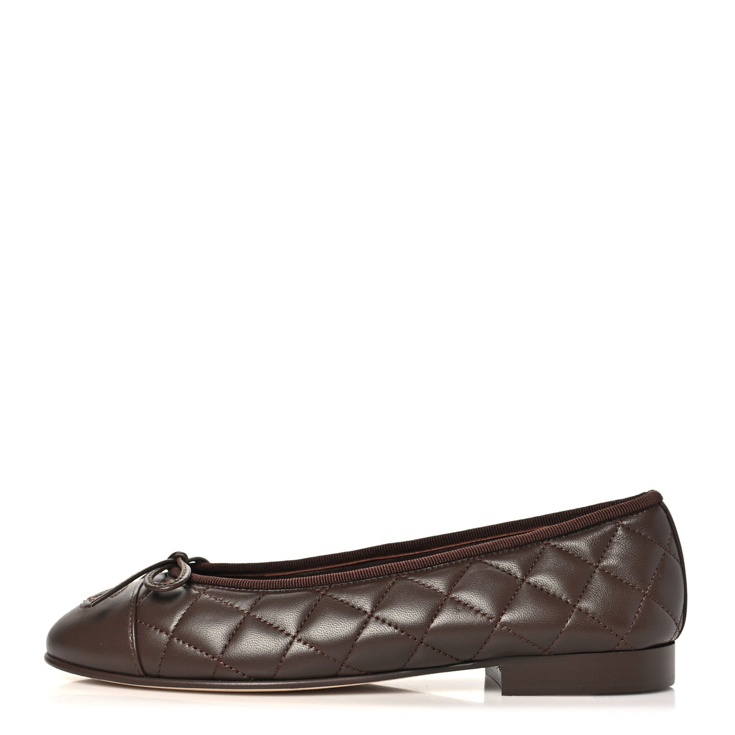 Lambskin Quilted CC Cap Toe Ballerina Flats 35.5 Brown