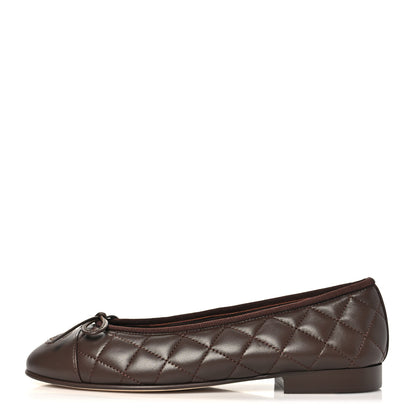 Chanel Lambskin Quilted CC Cap Toe Ballerina Flats 35.5 Brown 1 of 10