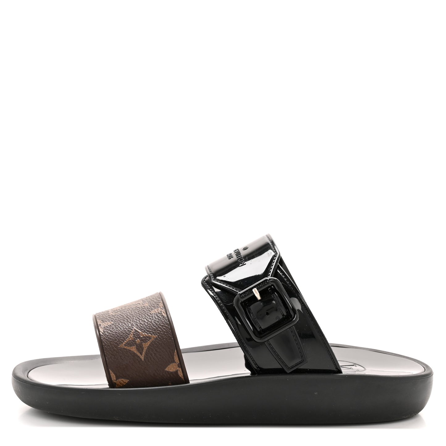 Monogram Sunbath Flat Mule Sandals 38 Black