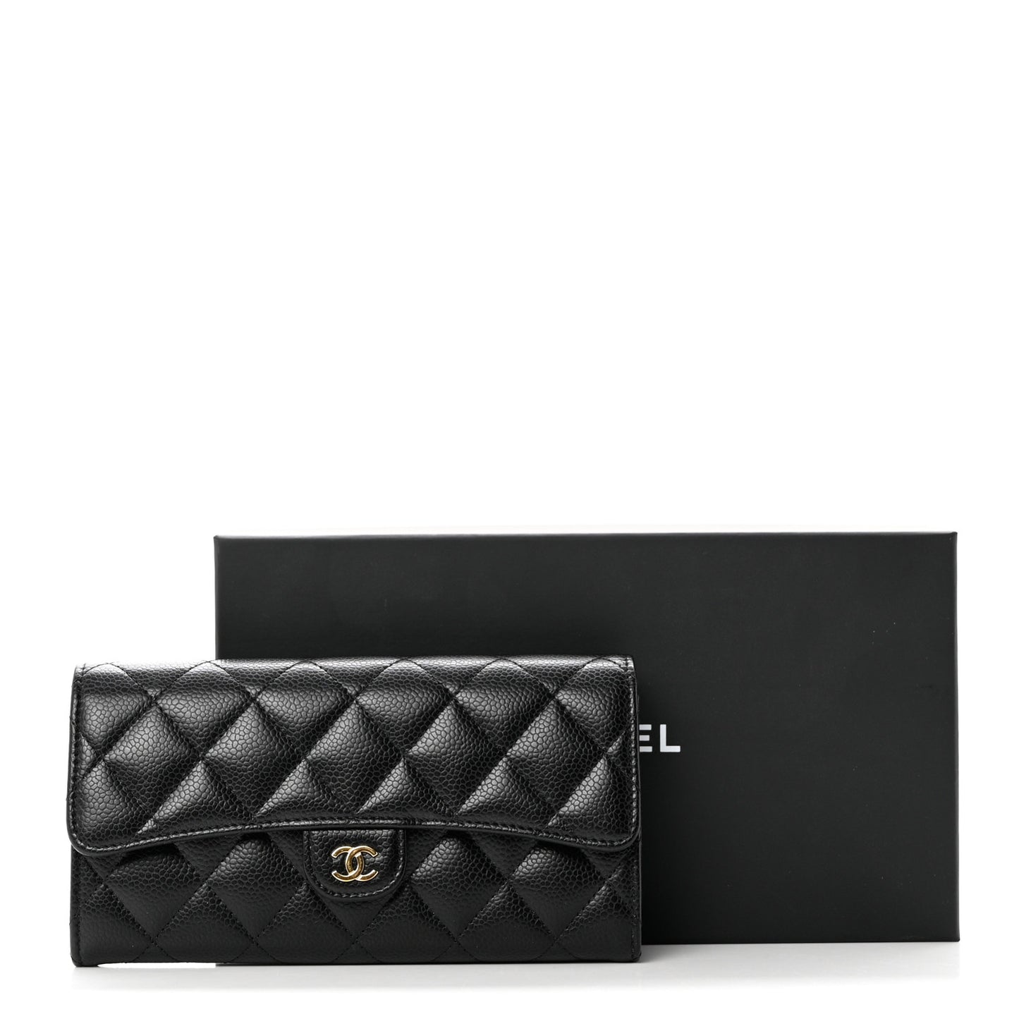 Caviar Quilted Large Gusset Flap Wallet Black