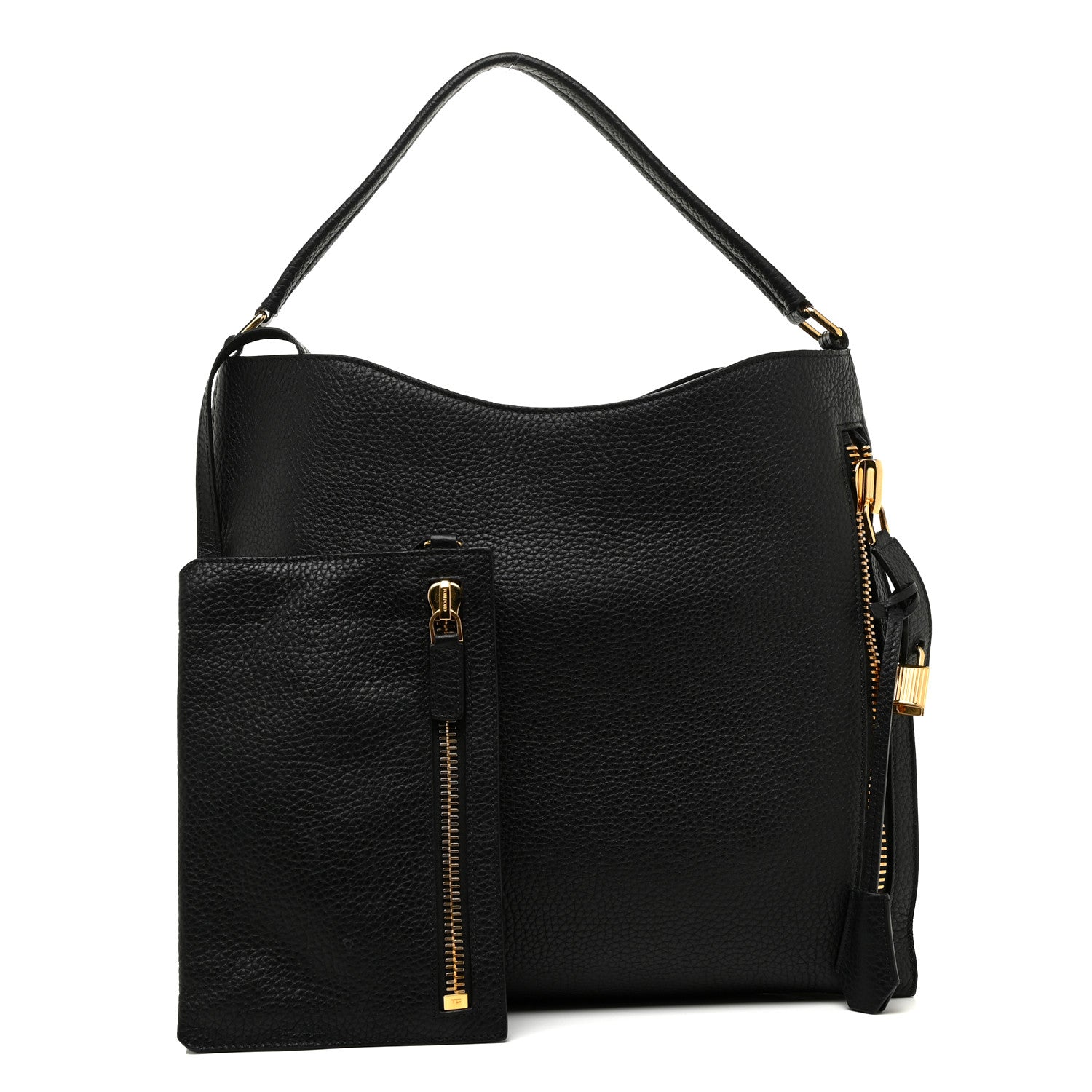 Tom Ford Pebbled Calfskin Small Alix Padlock Zip Hobo Bag Black 1 of 11
