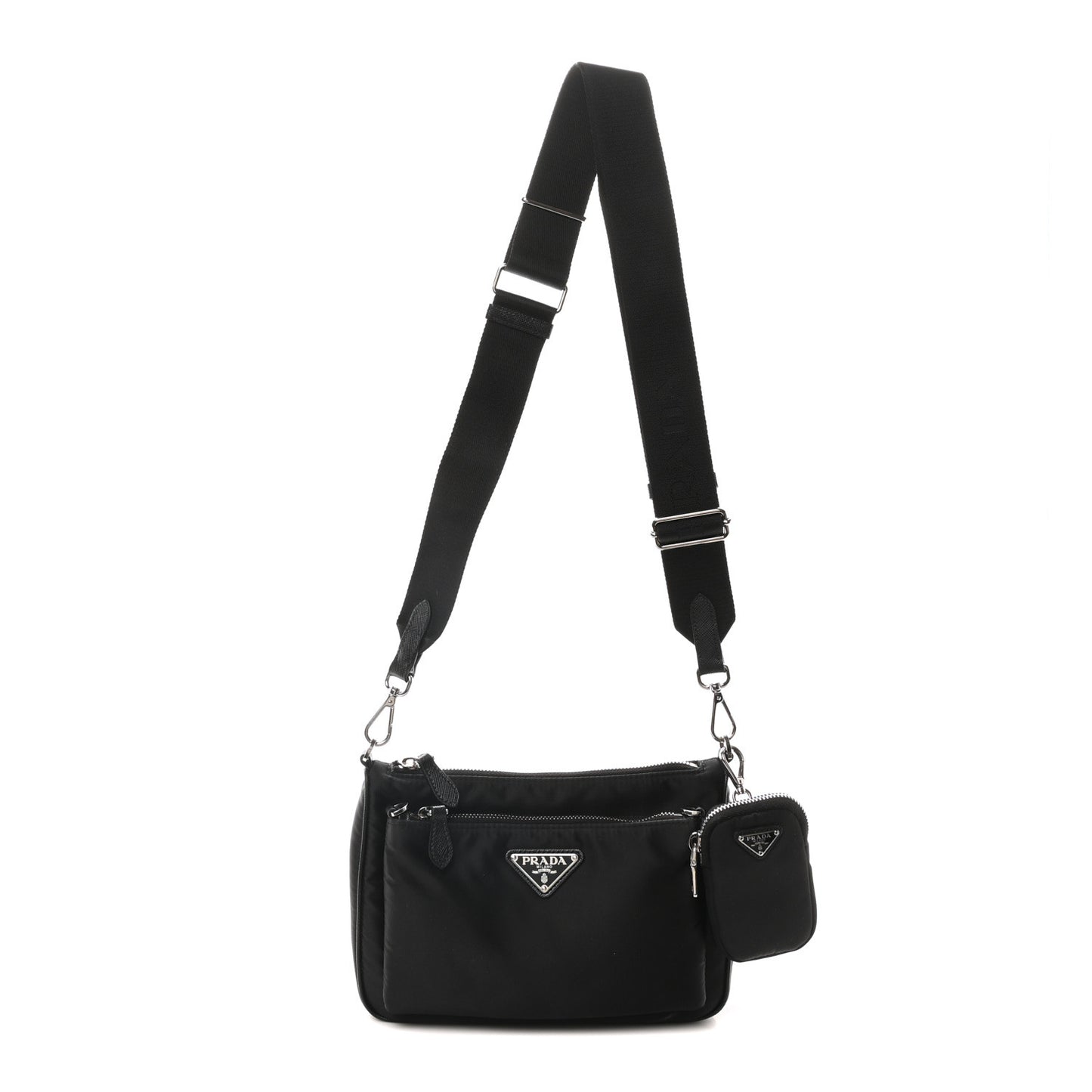 Re-Nylon Saffiano Double Pouch Shoulder Bag Black