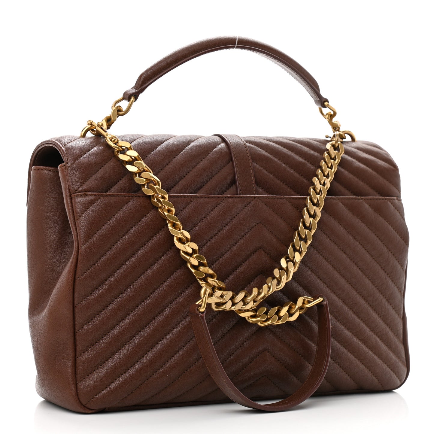 Sheepskin Matelasse Chevron Monogram Large College Satchel Brick