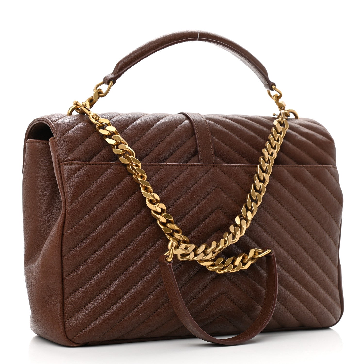 Saint Laurent Sheepskin Matelasse Chevron Monogram Large College Satchel Brick 3 of 13