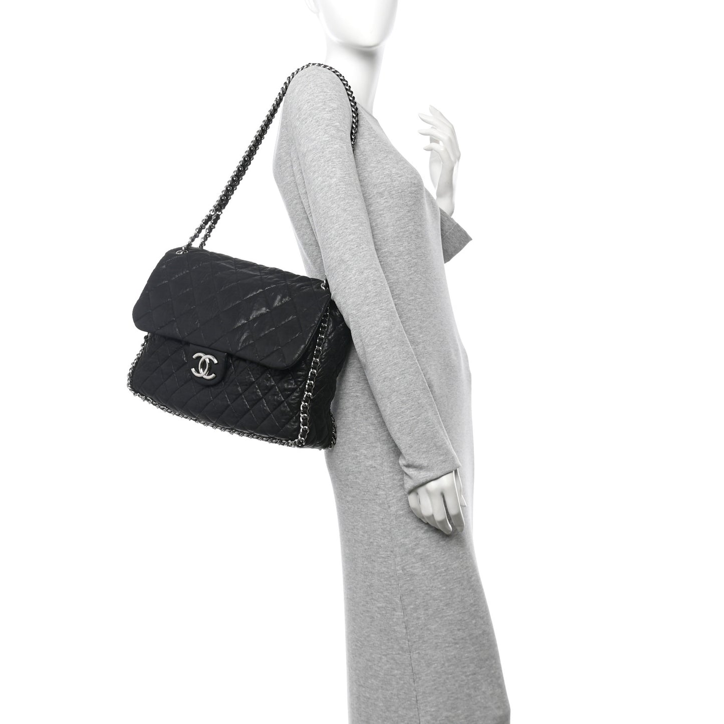 Washed Lambskin Quilted Maxi Chain Around Flap Black