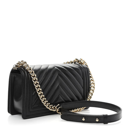 Chanel Caviar Chevron Quilted Medium Boy Flap Black 3 of 9
