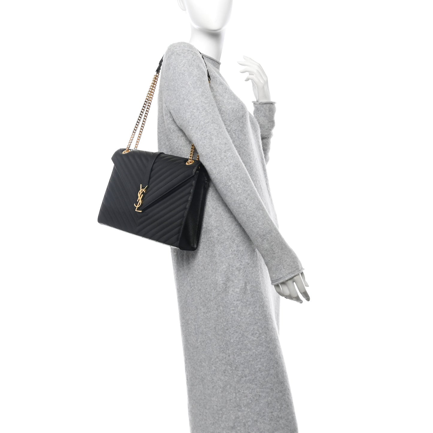 Grain De Poudre Matelasse Chevron Large Monogram Satchel Black