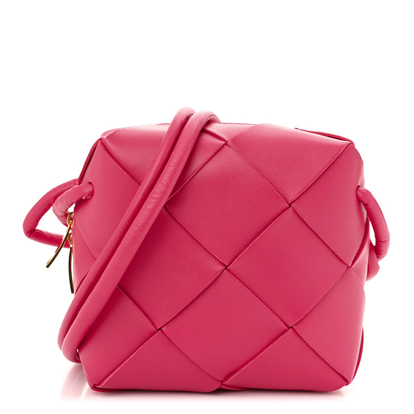 Lambskin Maxi Intrecciato Mini Cassette Camera Bag Cranberry