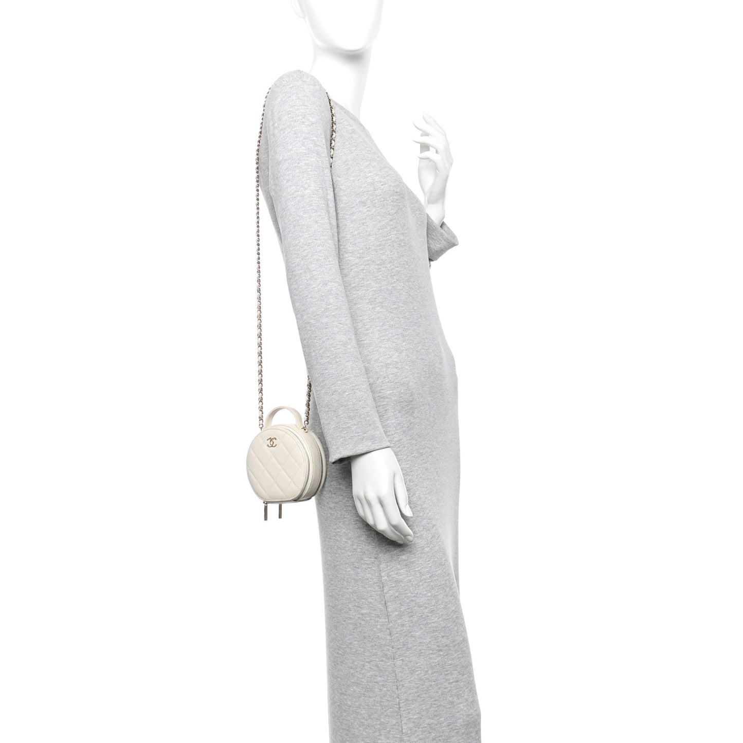 Caviar Quilted Round Handle With Care Vanity With Chain White