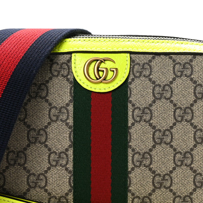 Gucci GG Supreme Monogram Textured Dollar Calfskin Web Ophidia Wristlet Shoulder Bag Beige Ebony Fluo Yellow 8 of 10