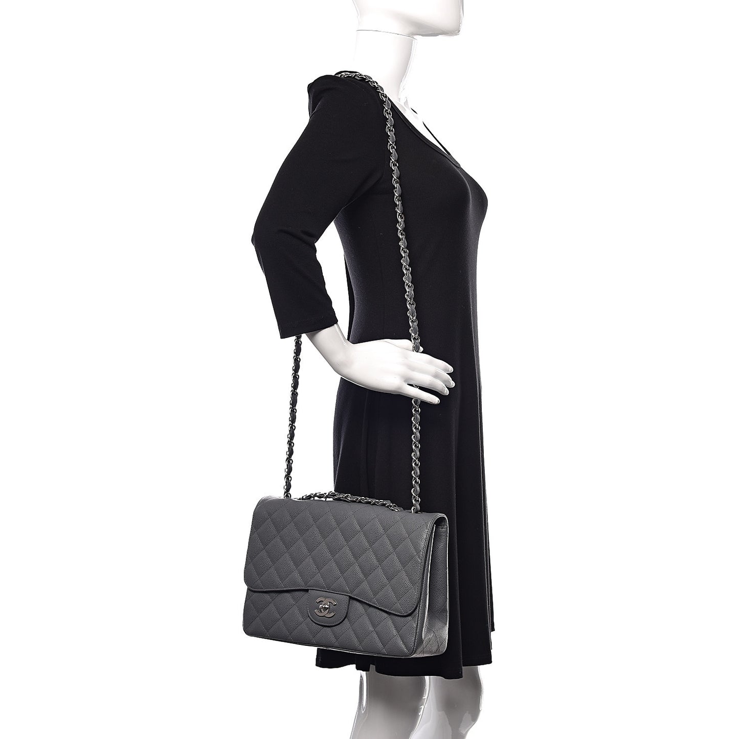 Caviar Quilted Jumbo Single Flap Grey