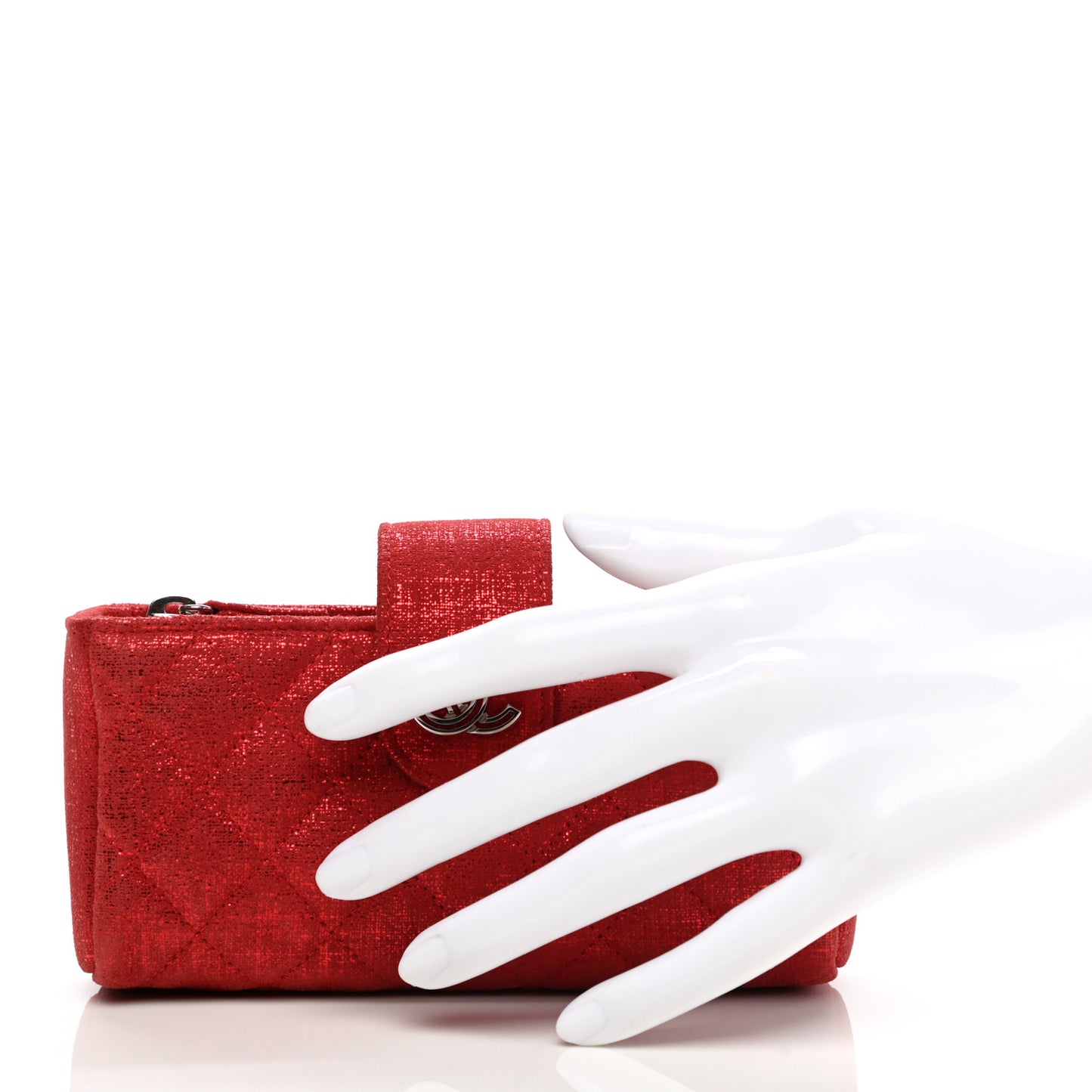 Glitter Calfskin Mini Phone Holder Clutch Red