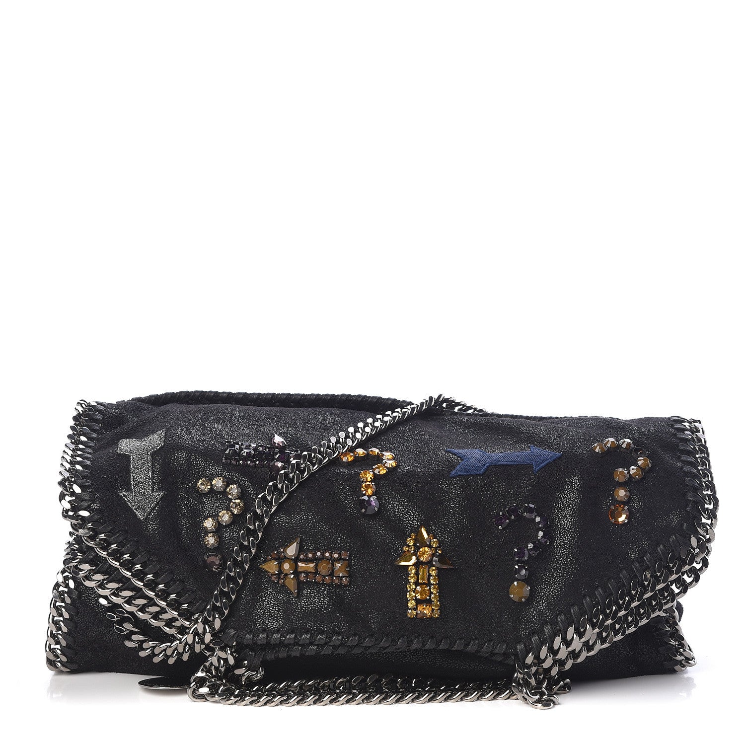 Stella McCartney Embellished Shaggy Deer Small Falabella Fold Over Tote Black 1 of 9