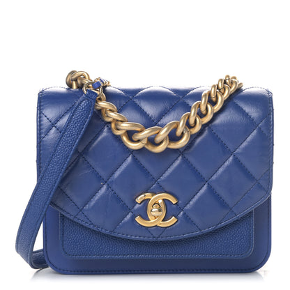 Chanel Calfskin Caviar Quilted Mini Chain Handle Flap Blue 1 of 7
