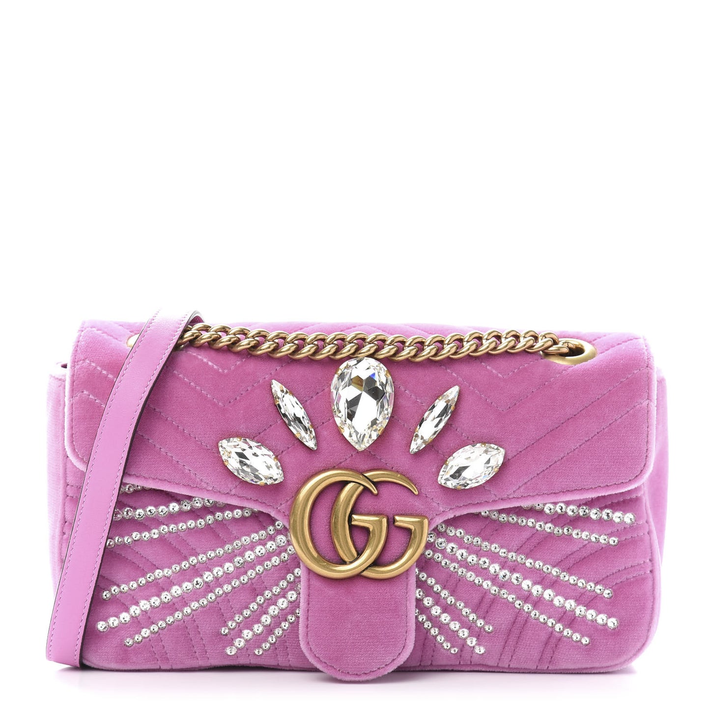 Velvet Matelasse Marquise Crystals Embroidered Small GG Marmont Shoulder Bag Malva