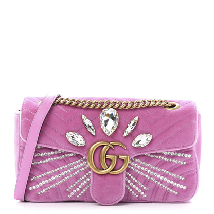 Gucci Velvet Matelasse Marquise Crystals Embroidered Small GG Marmont Shoulder Bag Malva 1 of 11