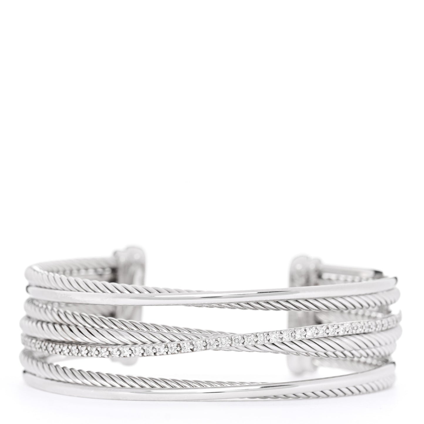 Sterling Silver Diamond Crossover Four Row Cuff Bracelet