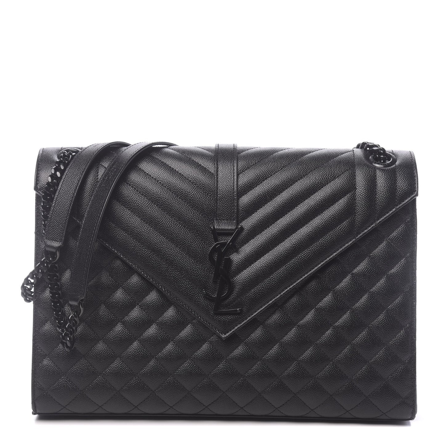 Grain De Poudre Textured Mixed Matelasse Large Triquilt Monogram Monochrome Satchel Black