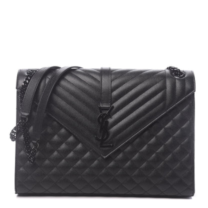 Saint Laurent Grain De Poudre Textured Mixed Matelasse Large Triquilt Monogram Monochrome Satchel Black 1 of 9