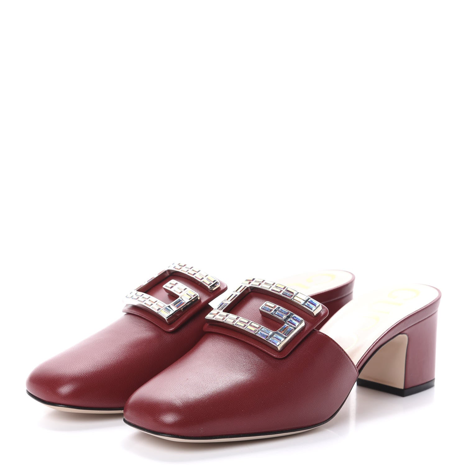 Gucci Malaga Kid Crystal Square G Madelyn Mules 38 Romantic Cerise 3 of 7