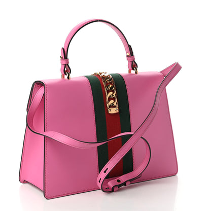 Gucci Vitello Fontanella Web Medium Sylvie Top Handle Bag Pink Tropical Flower 3 of 11