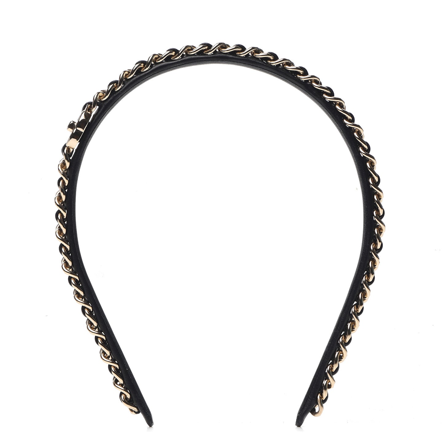 Metal Lambskin CC Turnlock Chain Headband Gold Black
