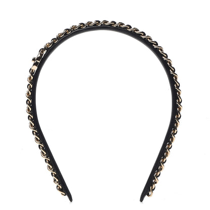 Chanel Metal Lambskin CC Turnlock Chain Headband Gold Black 1 of 6