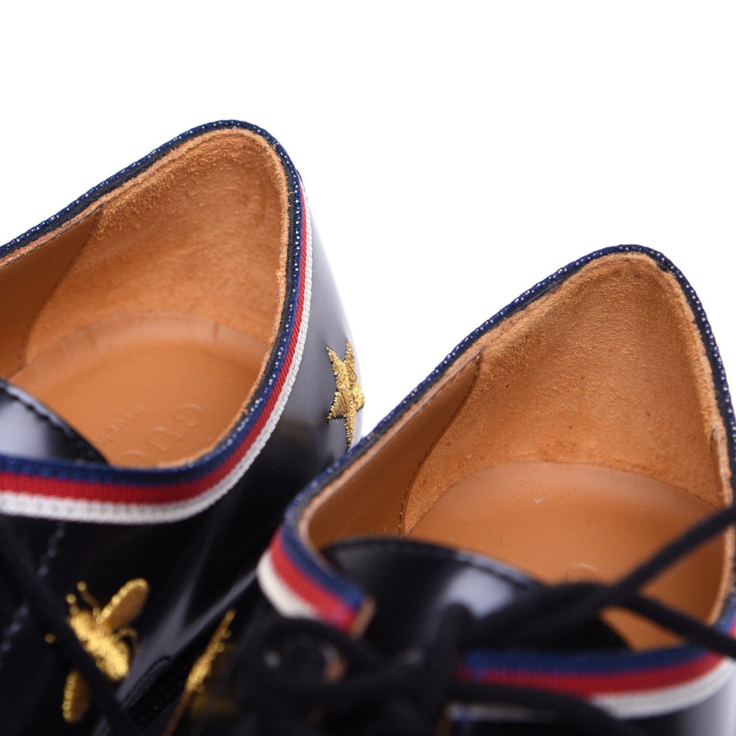 Patent Bee Star Embroidered Womens Derby Loafers 35 Black