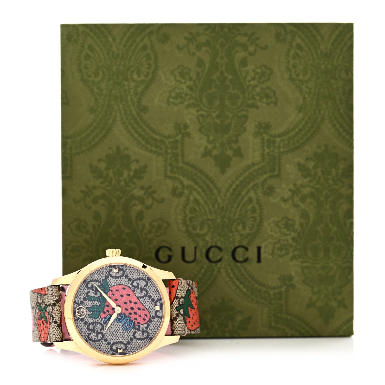 Gucci Stainless Steel Canvas 38mm G-Timeless GG Supreme Strawberry Quartz Watch Brown 6 of 6