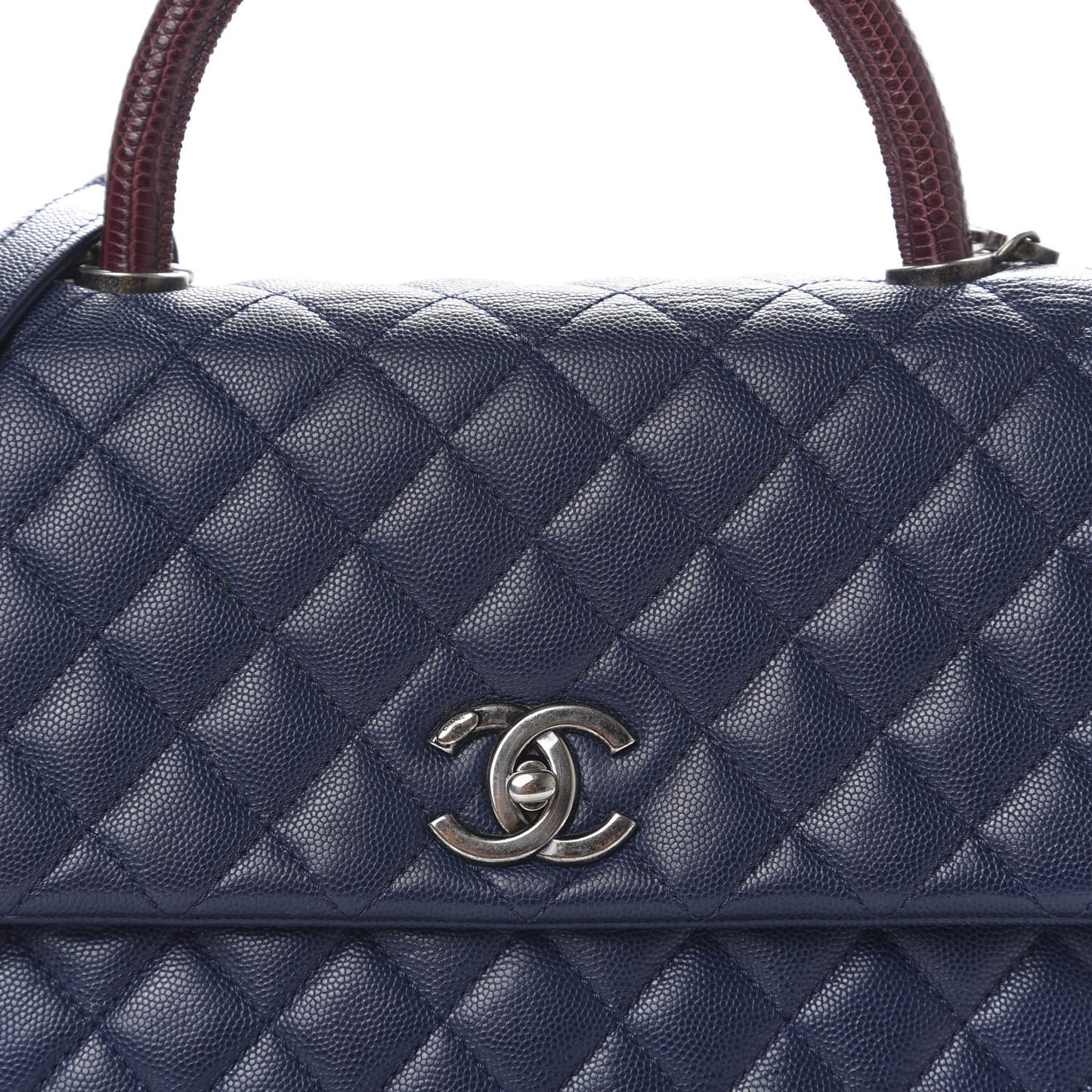 Caviar Lizard Quilted Medium Coco Handle Flap Navy