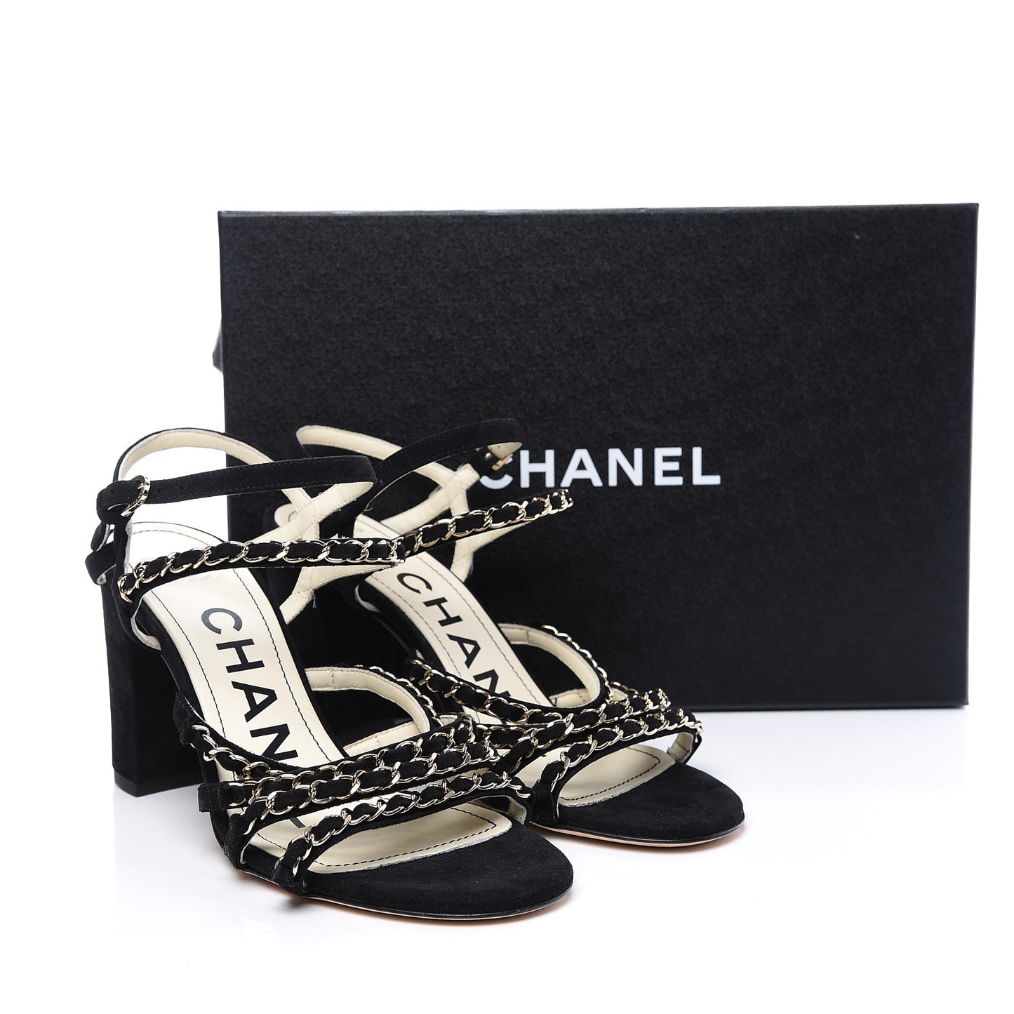 Suede Chain Sandals 38 Black