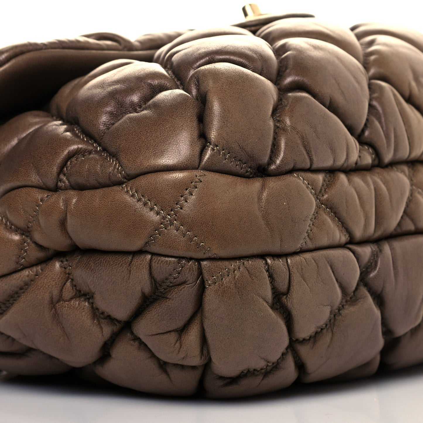 Lambskin Bubble Quilt Flap Brown