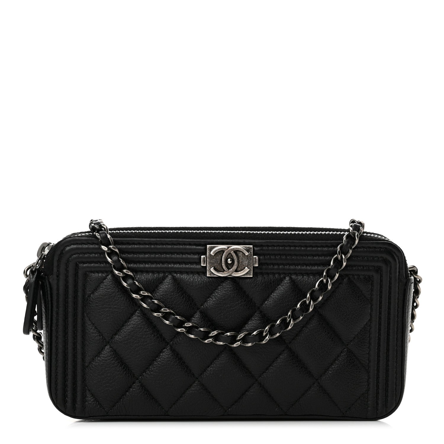 Chanel Calfskin Quilted Small Boy Clutch With Chain Black 1 of 17