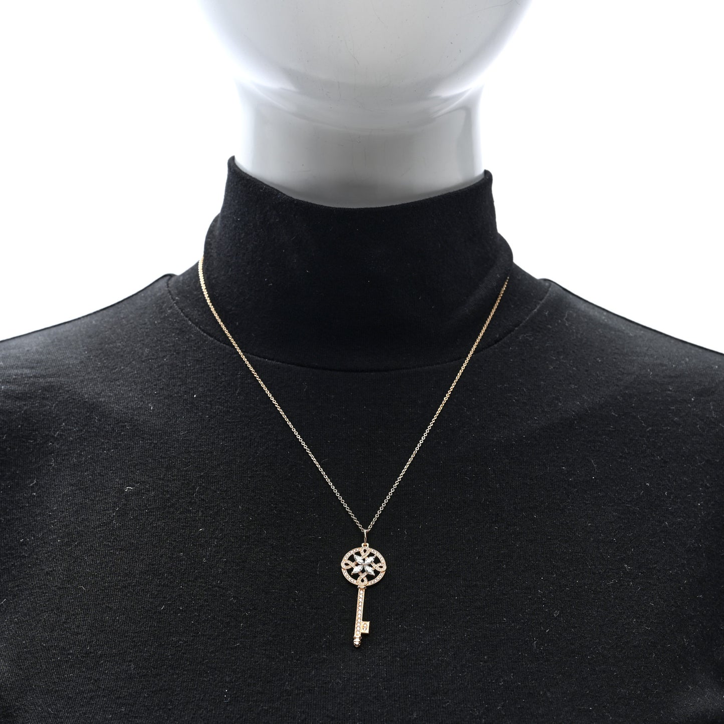 18K Rose Gold Diamond Round Victoria Key Pendant Necklace