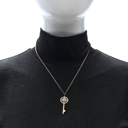 Tiffany 18K Rose Gold Diamond Round Victoria Key Pendant Necklace 2 of 5
