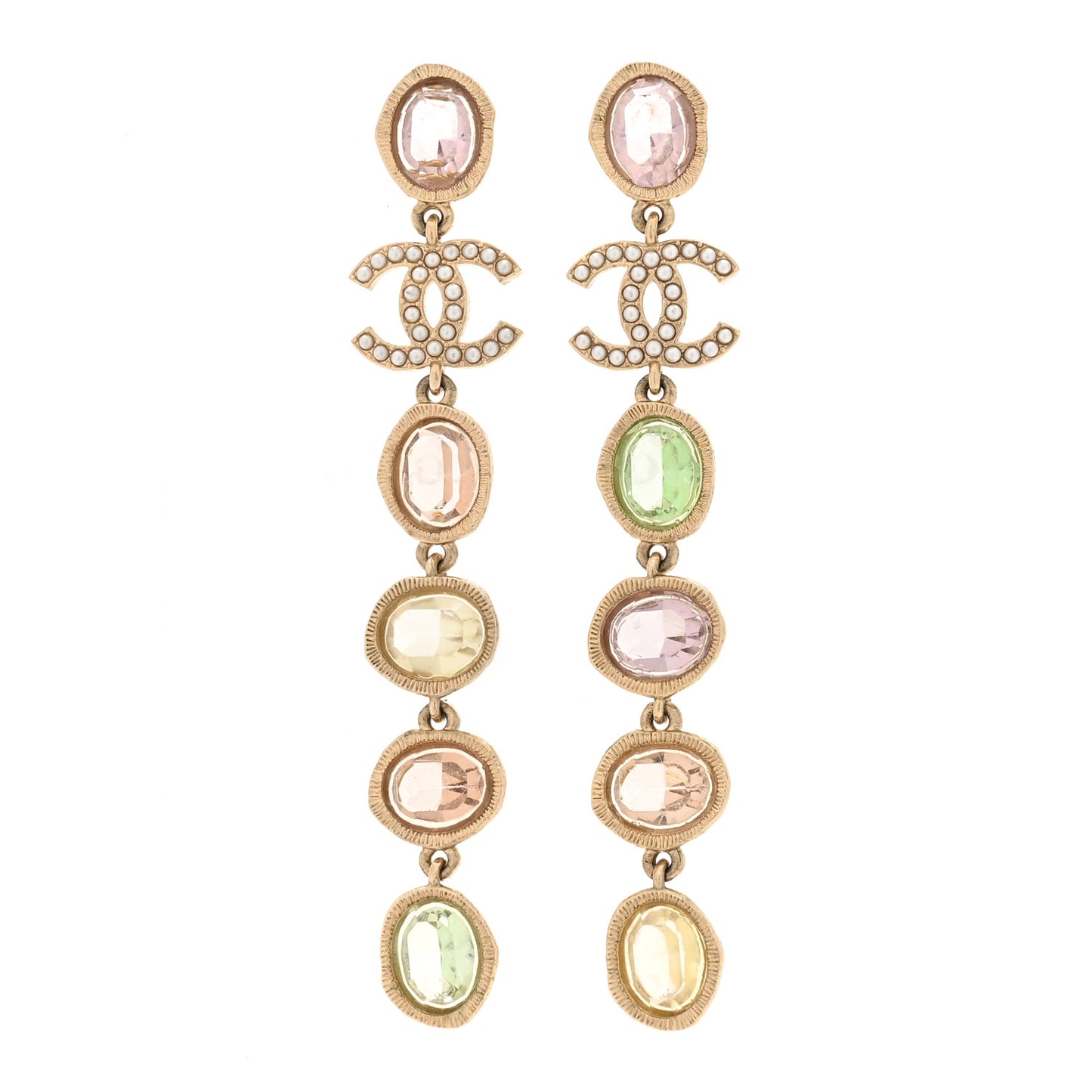 Metal Glass Crystal Strass Pearl CC Drop Earrings Gold Multicolor Pearly White