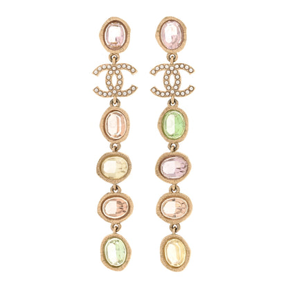 Chanel Metal Glass Crystal Strass Pearl CC Drop Earrings Gold Multicolor Pearly White 1 of 5