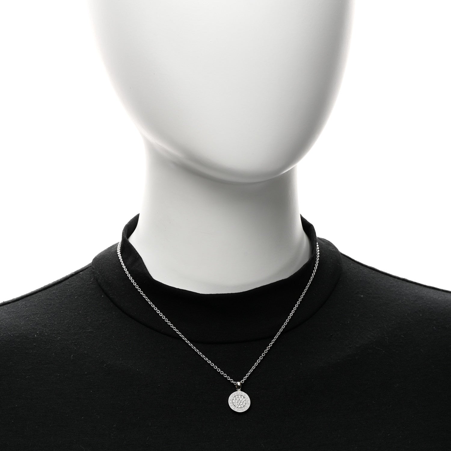 Bulgari 18K White Gold Diamond BVLGARI BVLGARI Pave Pendant Necklace 2 of 6