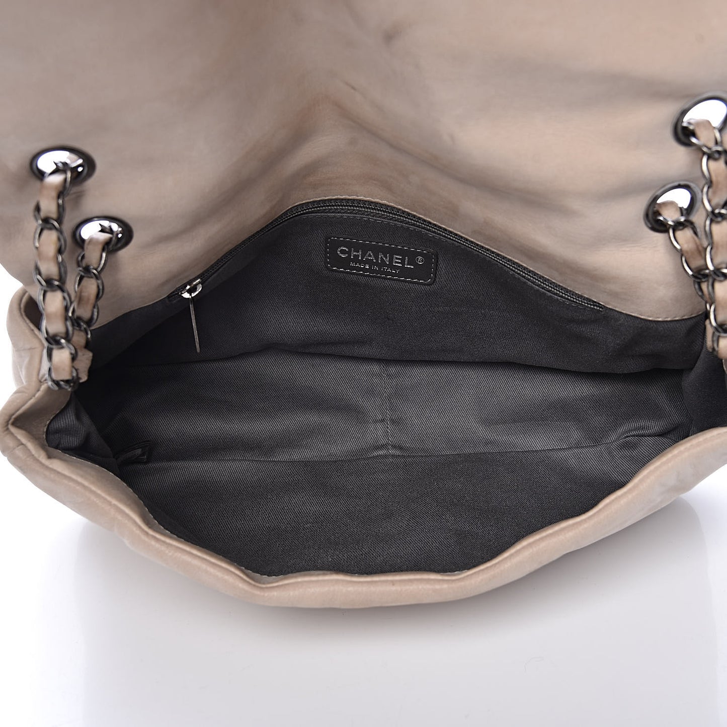 Iridescent Calfskin Glint Flap Beige