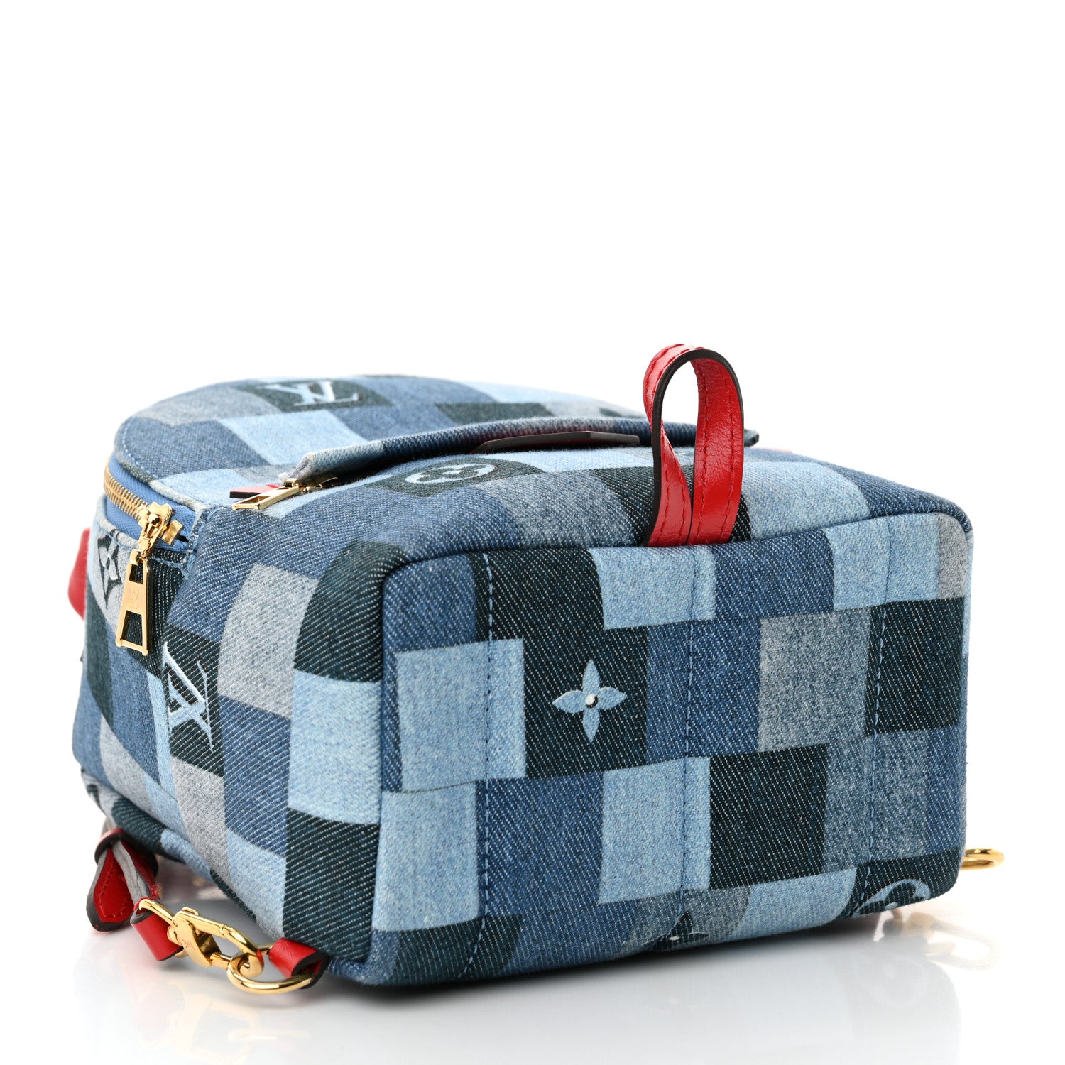 Louis Vuitton Denim Damier Monogram Patchwork Palm Springs Backpack Mini Blue Rouge 4 of 9