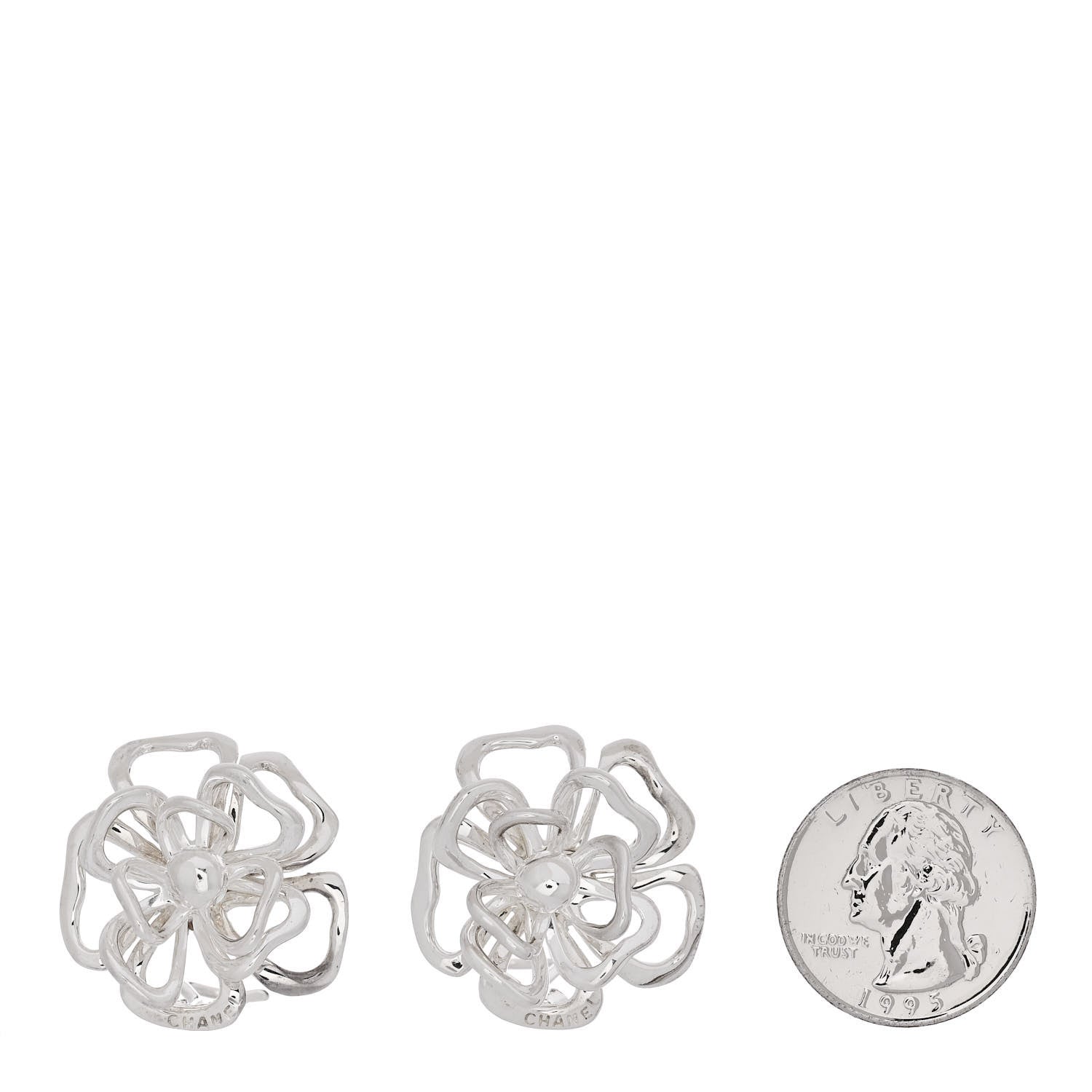 Chanel Sterling Silver Camellia Clip On Earrings 2 of 5