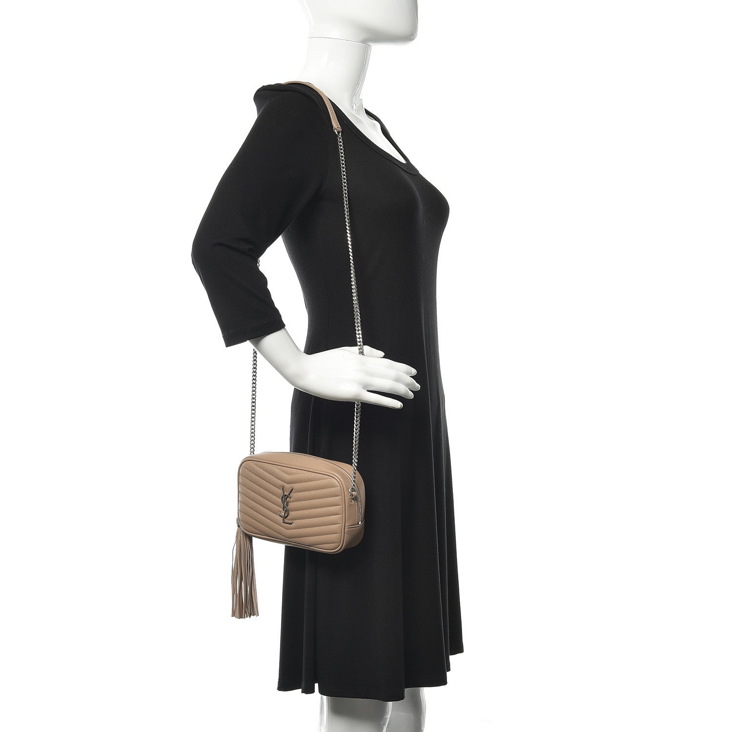 Saint Laurent Grain De Poudre Matelasse Monogram Mini Lou Camera Bag Dark Beige 2 of 13