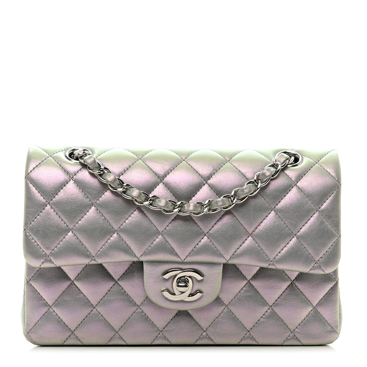 Chanel Iridescent Calfskin Quilted Small Double Flap Light Purple 1 of 12