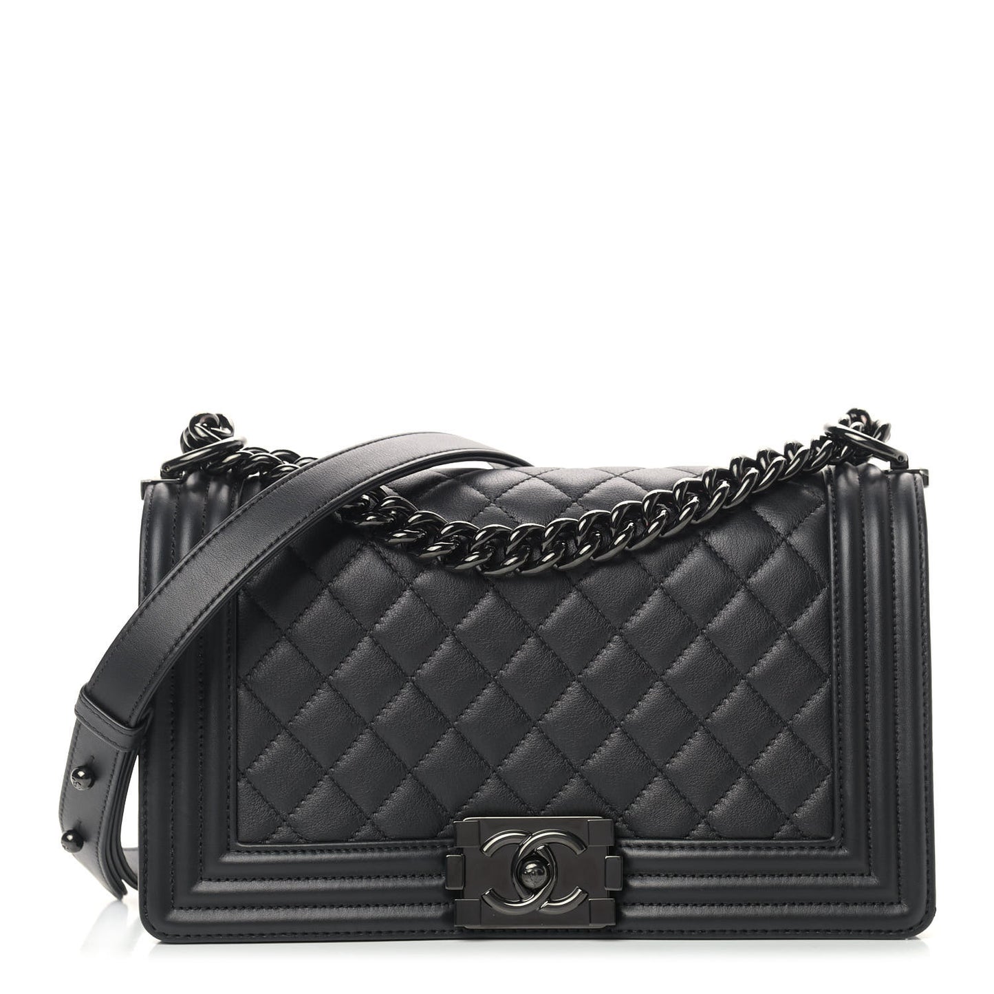 Calfskin Quilted Medium Boy Flap So Black