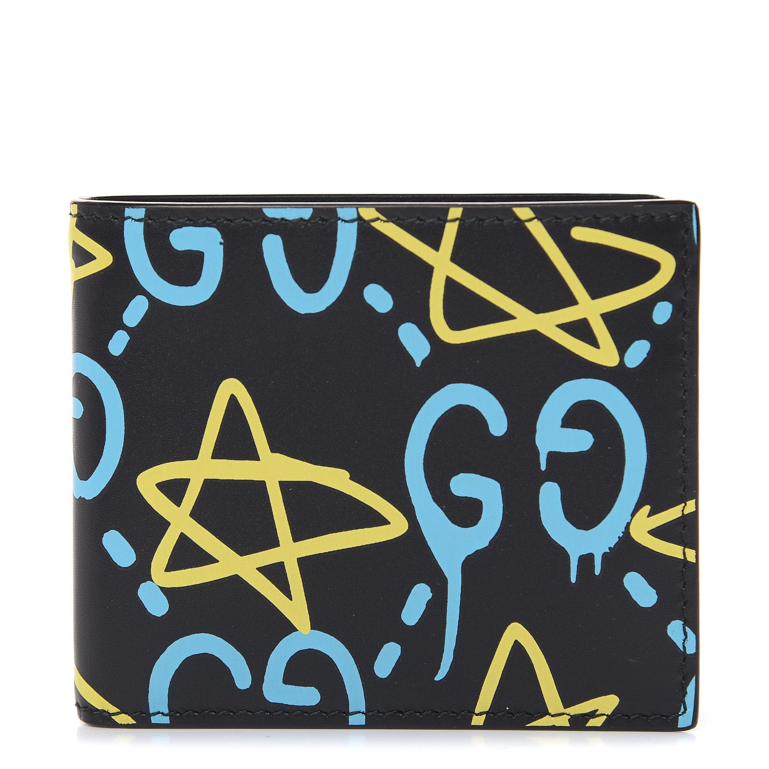 Gucci Calfskin GucciGhost Print Bi-Fold Wallet Black New Acquamarine 1 of 8