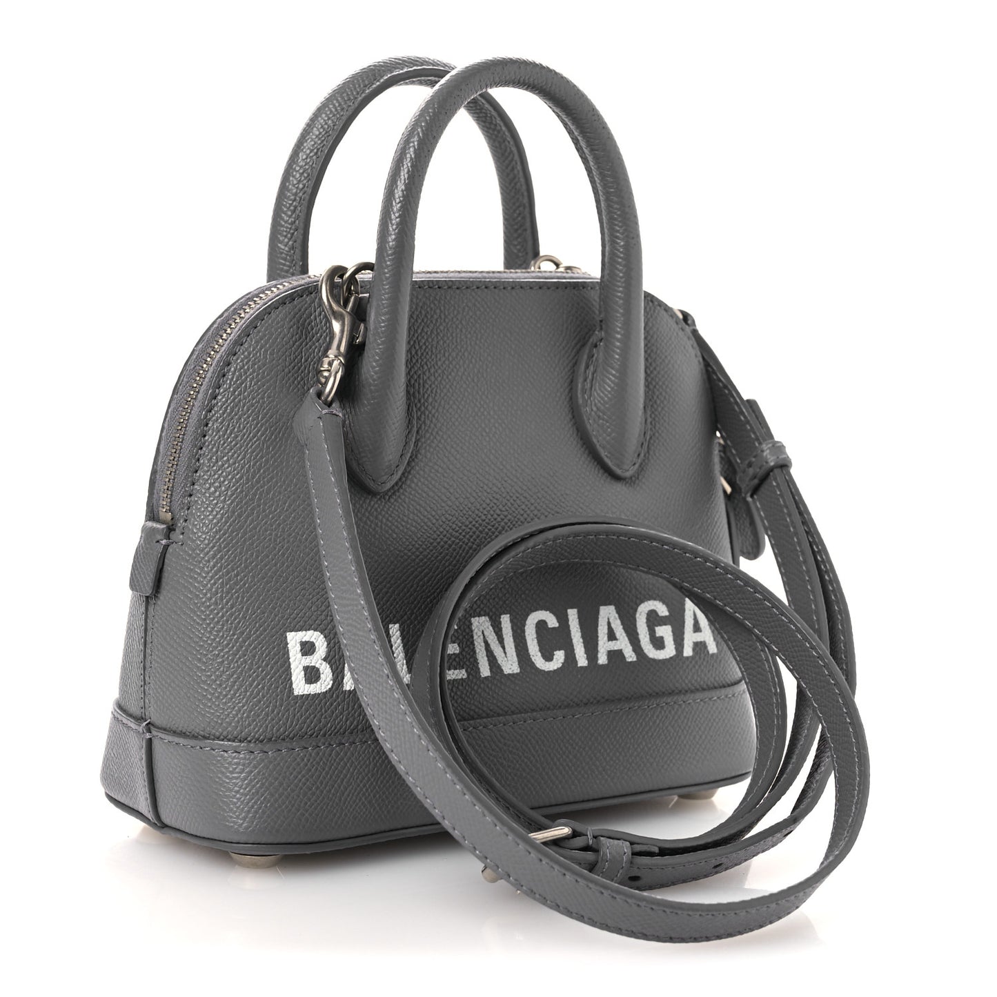 Signature Grained Calfskin Logo XXS Ville Top Handle Bag Gris Perle Fonce White