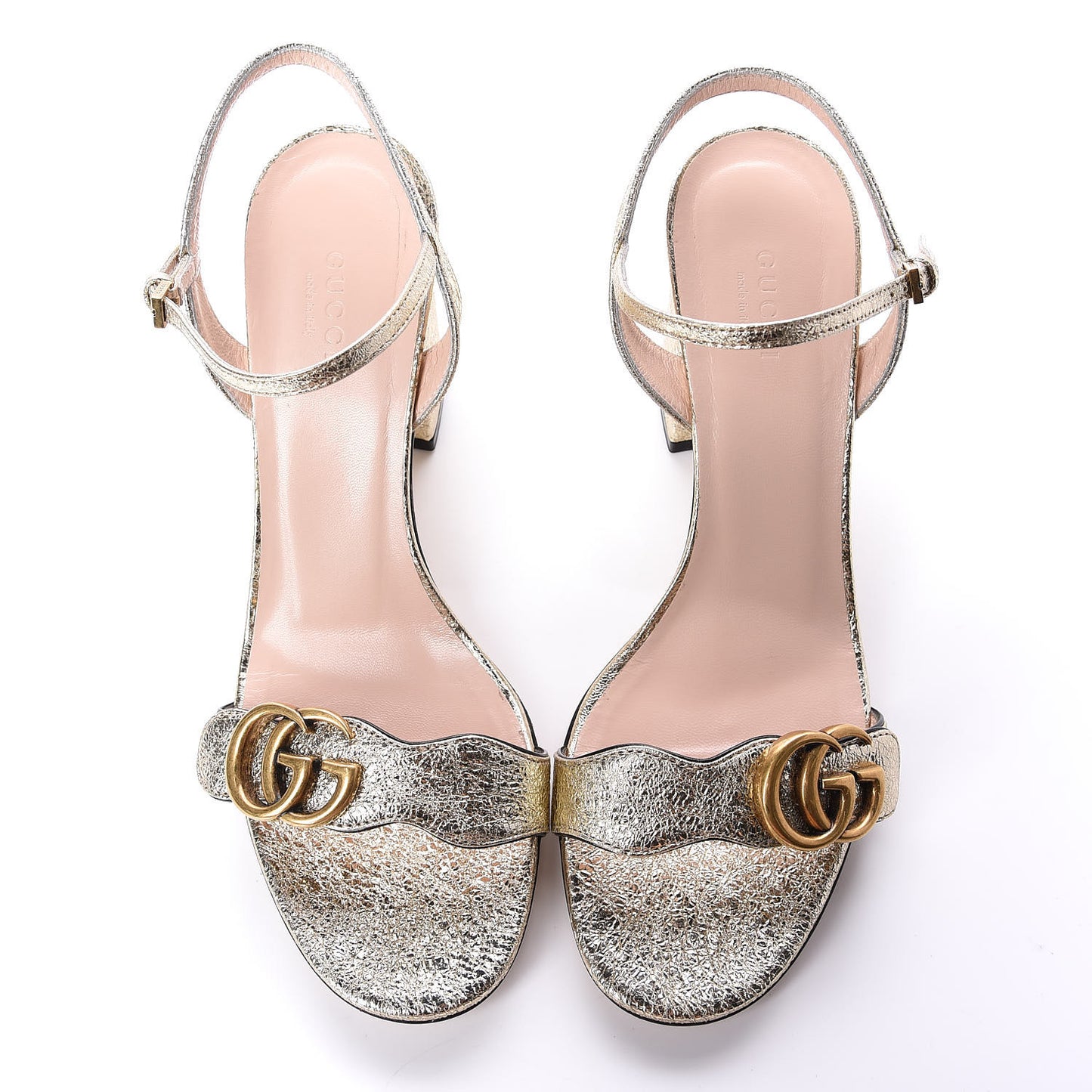 Galassia GG Marmont Ankle Wrap 75mm Sandals 39 Platino